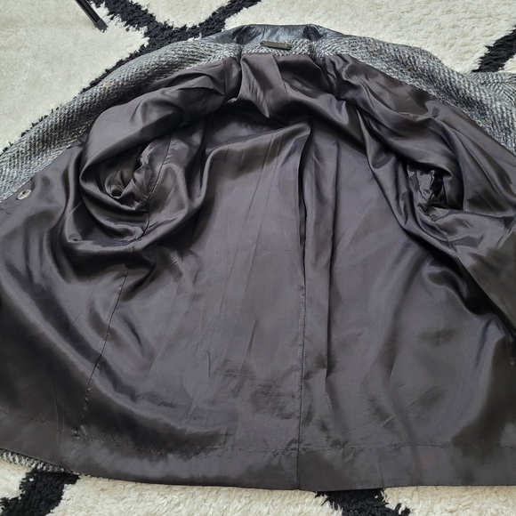 Vintage 80s wool leather tweed jacket coat oversized - Picture 8 of 16